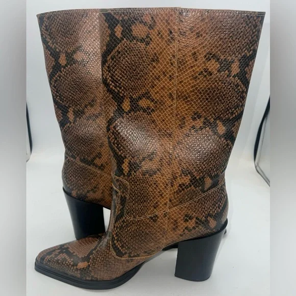 Franco Sarto Womens Jaxon Mid Calf Heeled Boot Snakeskin Embossed Size 8.5M NWB - Picture 7 of 14